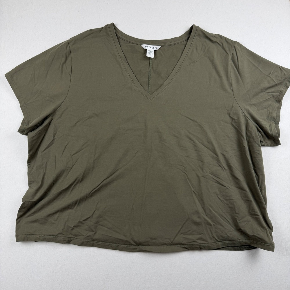 Athleta Womens 3X Olive Green Supima Cotton V-Neck Short Sleeve T-Shirt Tee